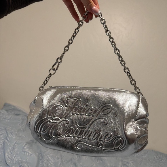 Juicy Couture Metallic Silver Clutch with Chain